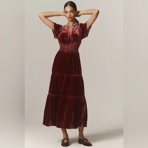 Anthropologie Somerset Velvet Maxi Dress Women's - Burgundy, XL